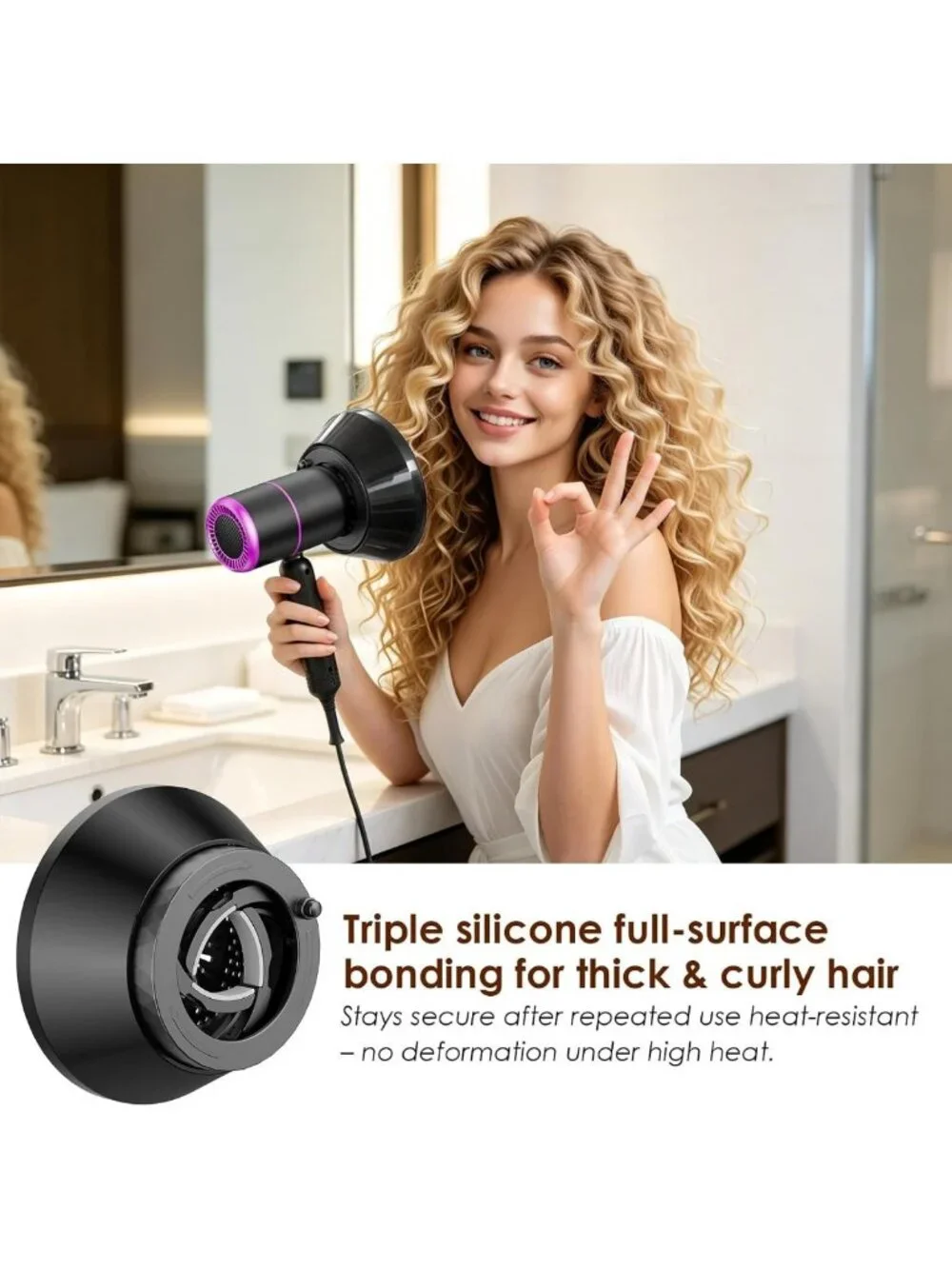 Universal Hair Dryer Diffuser Attachment - Collapsible, 24 Prongs for Curly